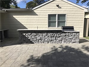 Nicolock Belvedere Stone Precast BBQ BAR sink weber white counter top dual level bar Gray grey stone custom one level granite city